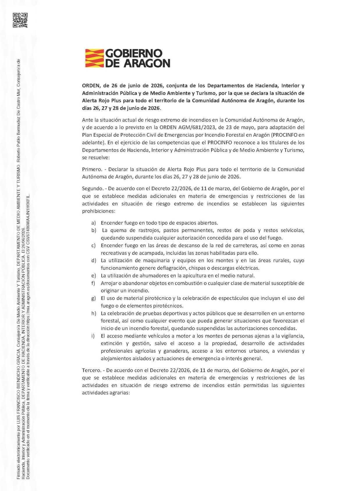 MUNIESA. ALERTA POR INCENDIOS MUNIESA. ALERTA POR INCENDIOS