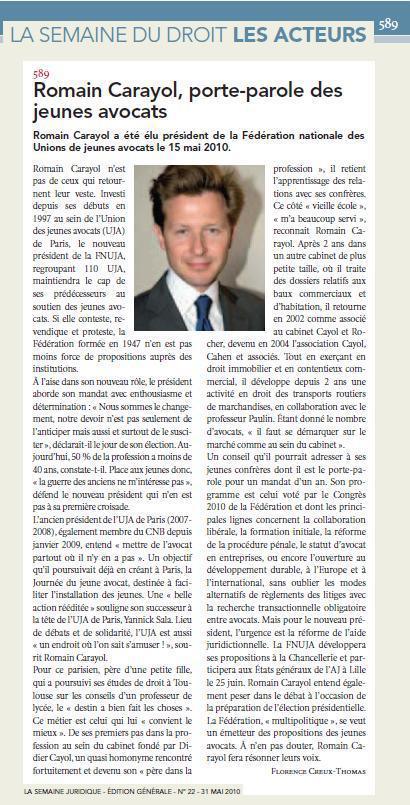 Romain CARAYOL, Porte-parole des Jeunes Avocats