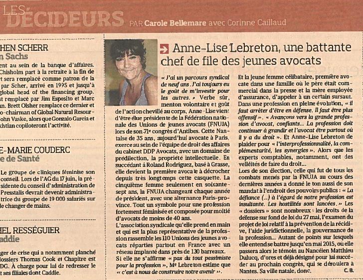 Anne-Lise LEBRETON, Une battante Chef de file des jeunes avocats