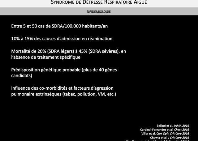 Physiopathologie et épidémiologie du SDRA - Dr M. Garnier