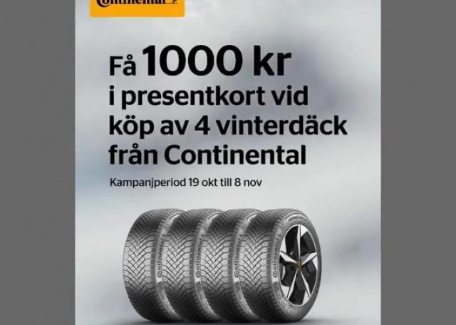 1 000 kr i presentkort vid köp av Continental vinterdäck