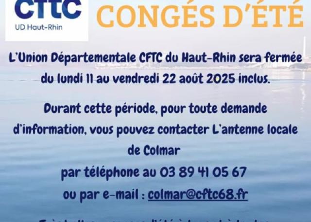 UD68 -// FERMETURE ESTIVALE DU 11 AU 22 AOUT 2025 