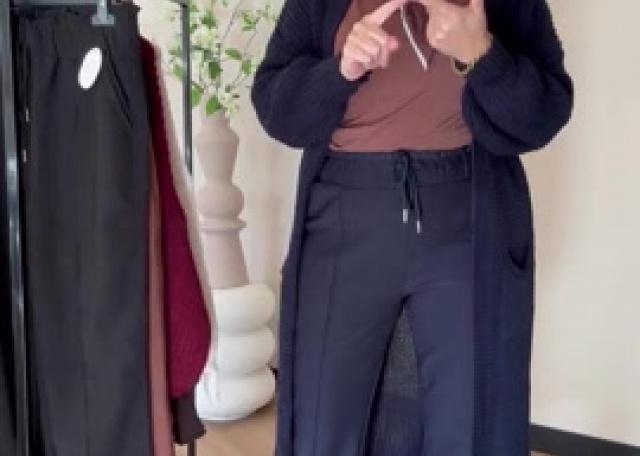 🍂Travelstof broek +Top + gebreid vest