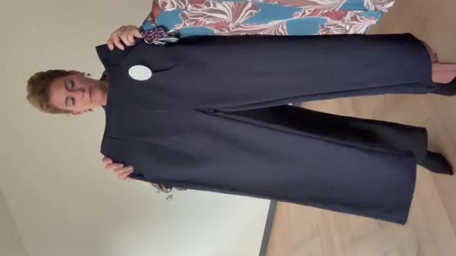 Print blouse met pofmouwen & straight wide leg